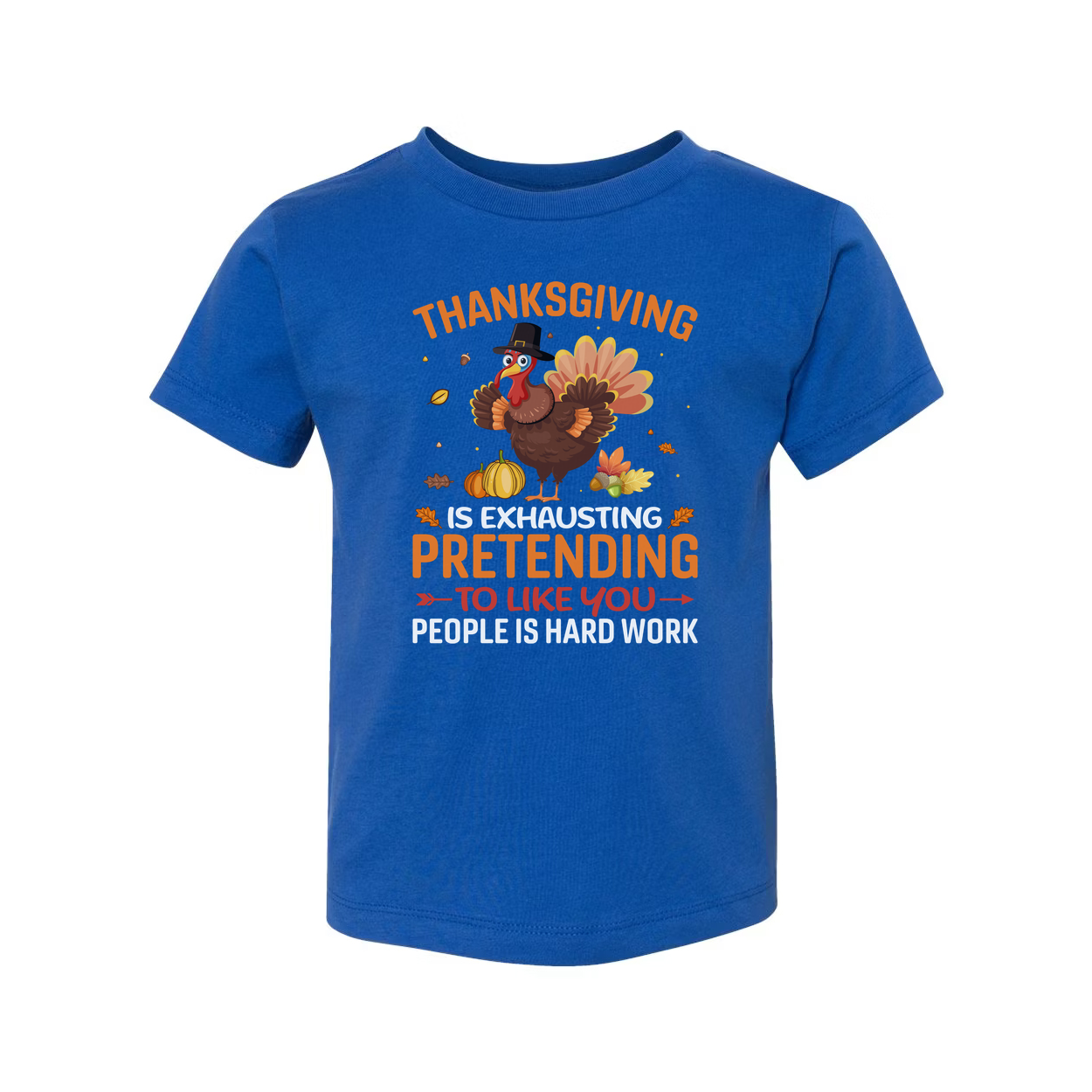Thanksgiving Unisex T Shirt With Funny Turkey Graphic And Exhausting Pretending To Like You Quote