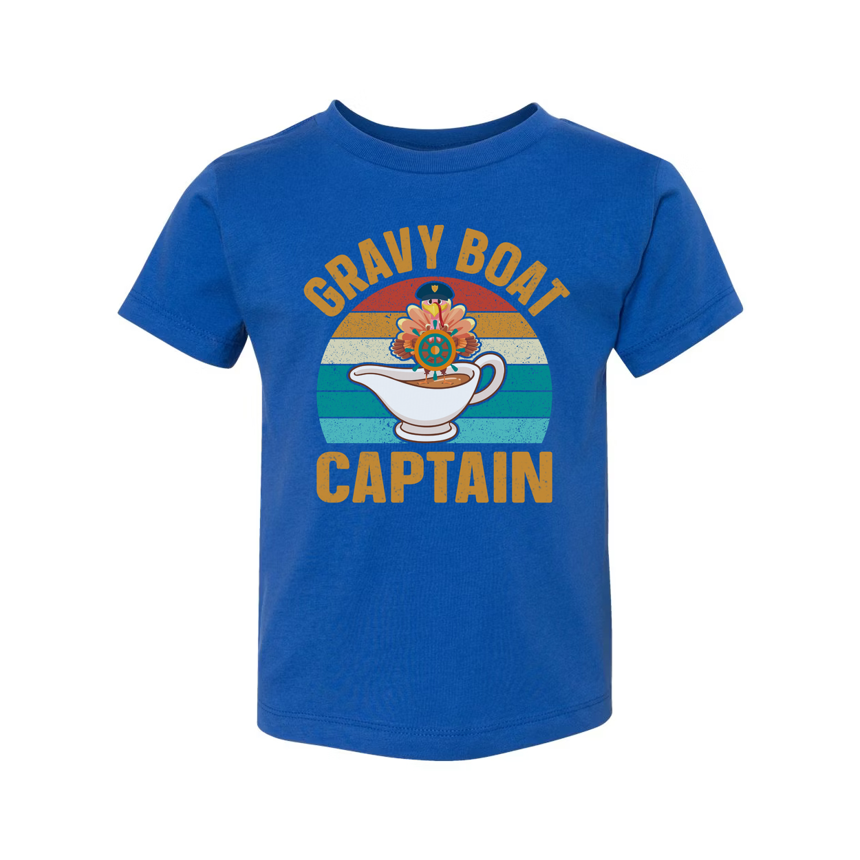 Gravy Boat Captain Unisex T Shirt With Retro Sunset Stripes And Sailor Hat Emblem