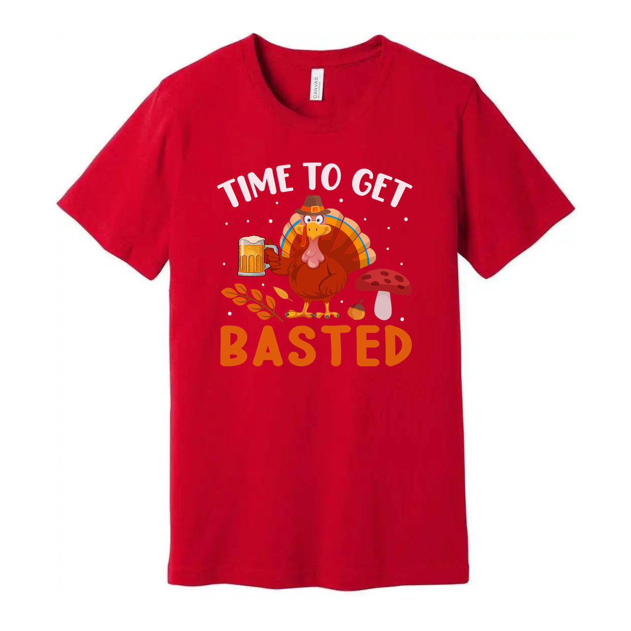 Time To Get Basted Thanksgiving Unisex Graphic T Shirt With Cartoon Turkey And Beer Mug