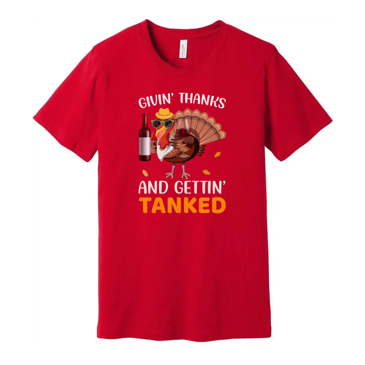 Thanksgiving Unisex T Shirt Featuring Cartoon Turkey With Sunglasses Hat Wine Bottle And Glass