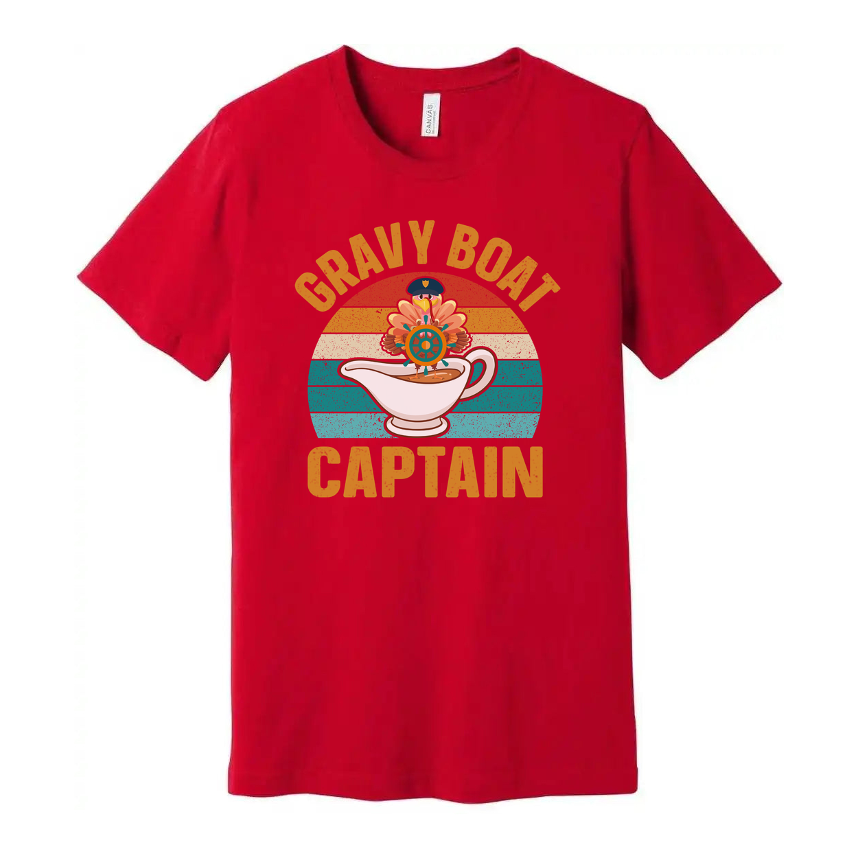 Gravy Boat Captain Unisex T Shirt With Retro Sunset Stripes And Sailor Hat Emblem