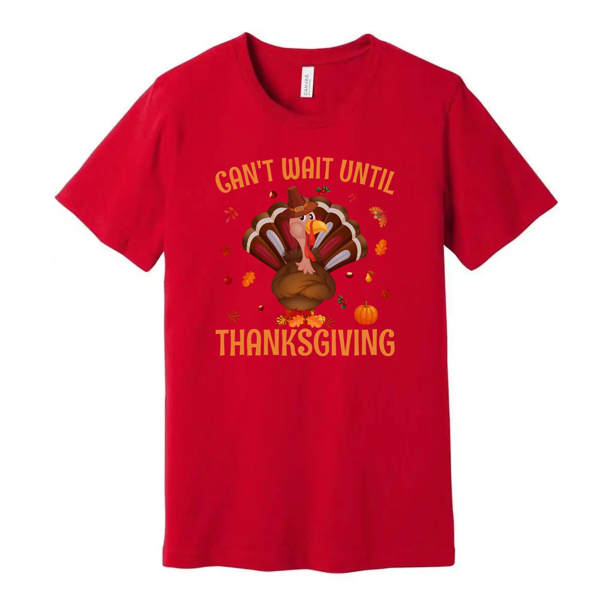 Unisex Thanksgiving T Shirt Cant Wait Until Thanksgiving Cartoon Turkey With Autumn Leaves