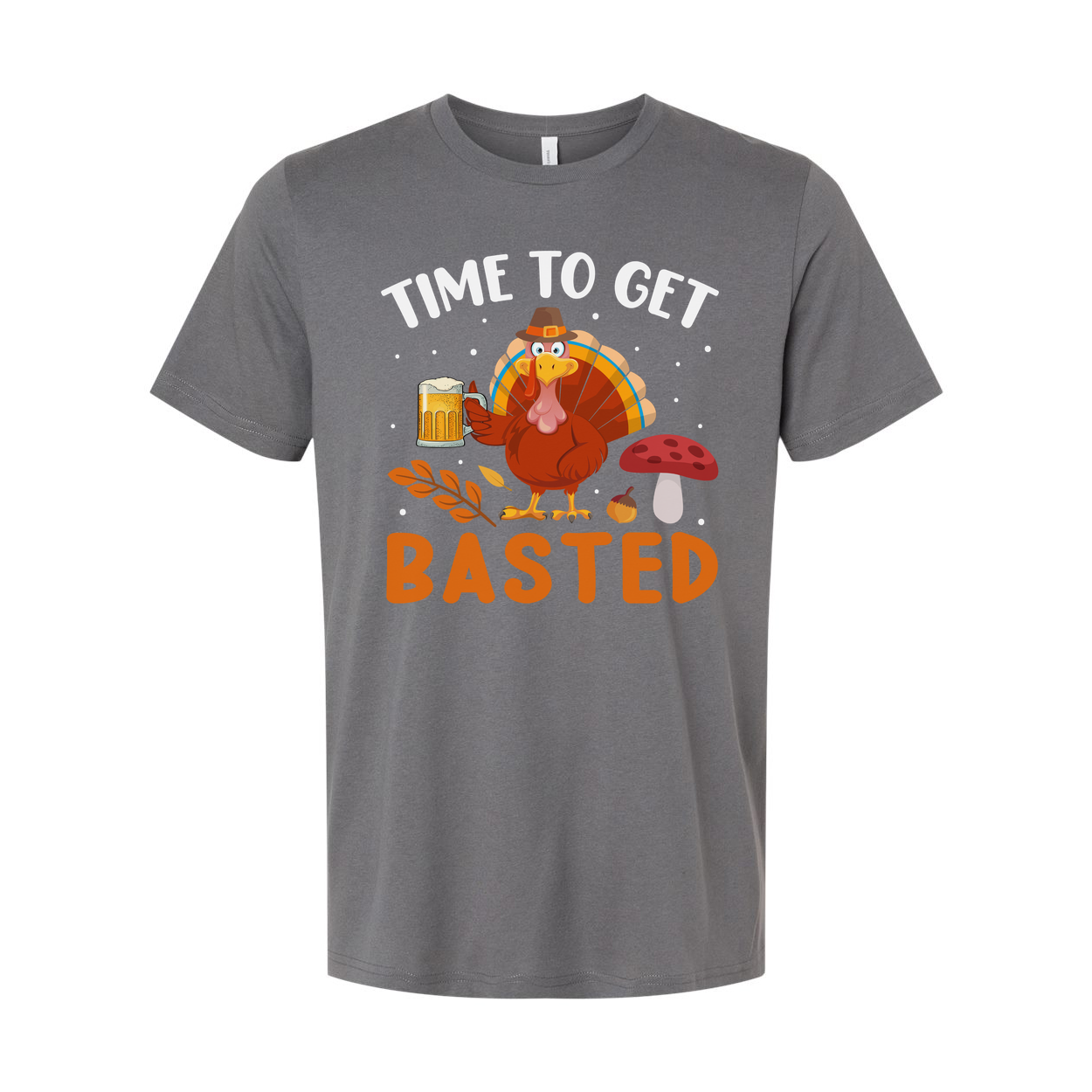Time To Get Basted Thanksgiving Unisex Graphic T Shirt With Cartoon Turkey And Beer Mug