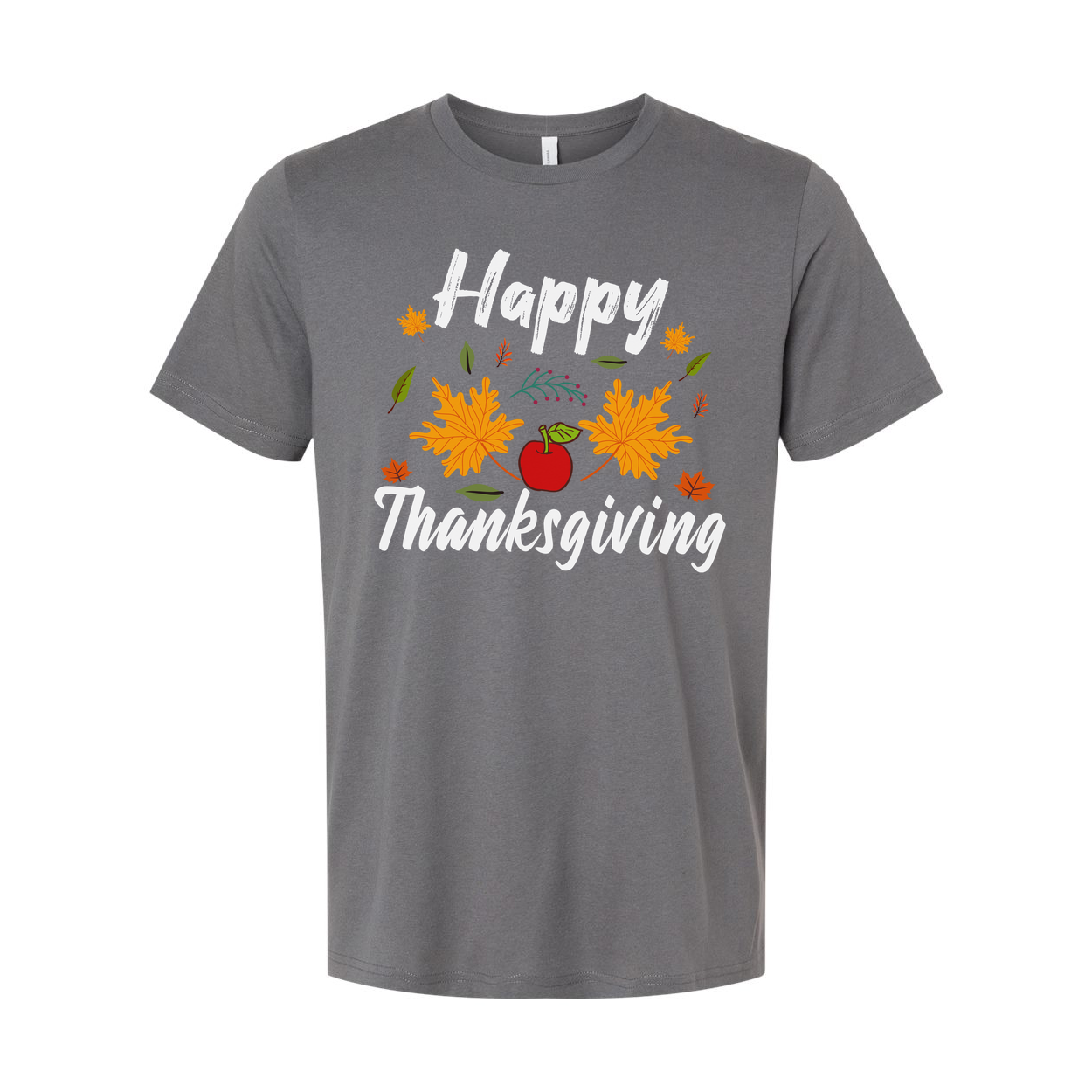 Happy Thanksgiving Unisex T Shirt With Autumn Leaves And Apple Graphic Design Illustration