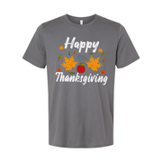 Happy Thanksgiving Unisex T Shirt With Autumn Leaves And Apple Graphic Design Illustration