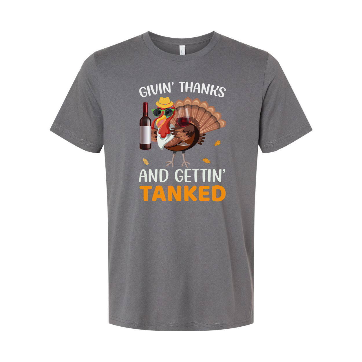 Thanksgiving Unisex T Shirt Featuring Cartoon Turkey With Sunglasses Hat Wine Bottle And Glass