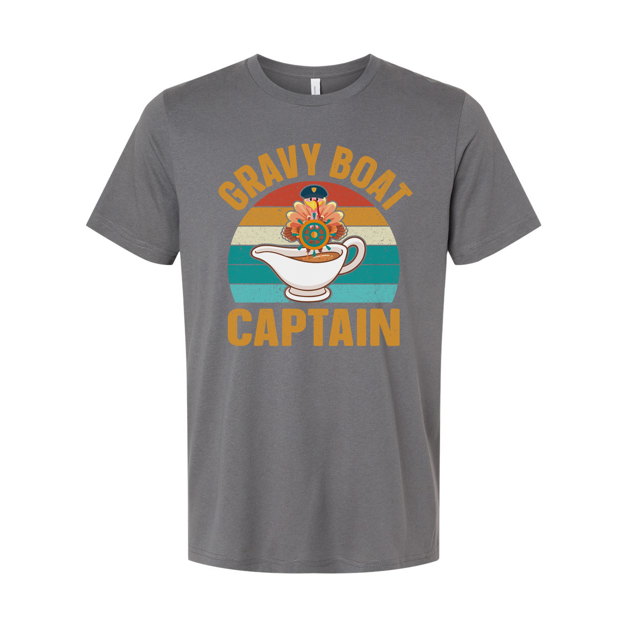 Gravy Boat Captain Unisex T Shirt With Retro Sunset Stripes And Sailor Hat Emblem