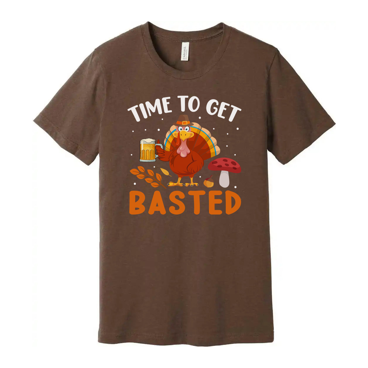 Time To Get Basted Thanksgiving Unisex Graphic T Shirt With Cartoon Turkey And Beer Mug