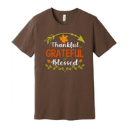 Thankful Grateful Blessed Thanksgiving Unisex T Shirt With Autumn Floral Design Graphic