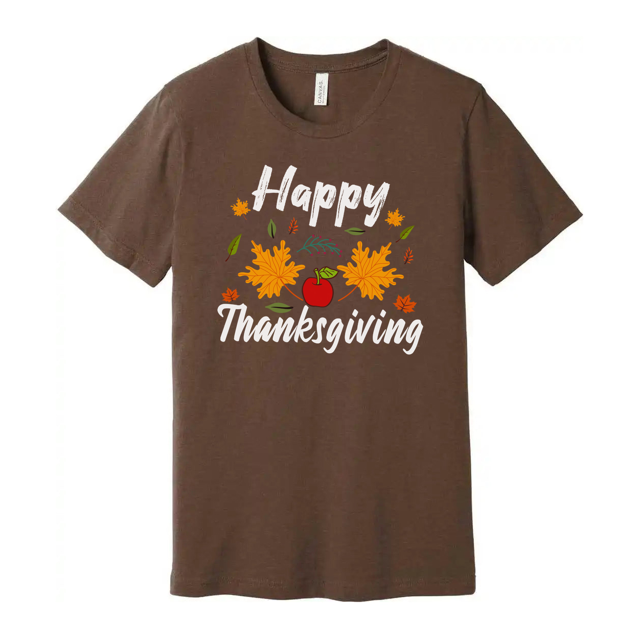 Happy Thanksgiving Unisex T Shirt With Autumn Leaves And Apple Graphic Design Illustration
