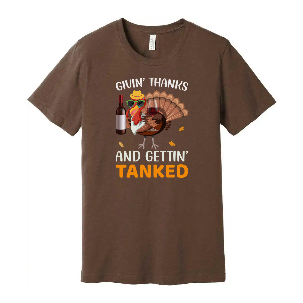 Thanksgiving Unisex T Shirt Featuring Cartoon Turkey With Sunglasses Hat Wine Bottle And Glass