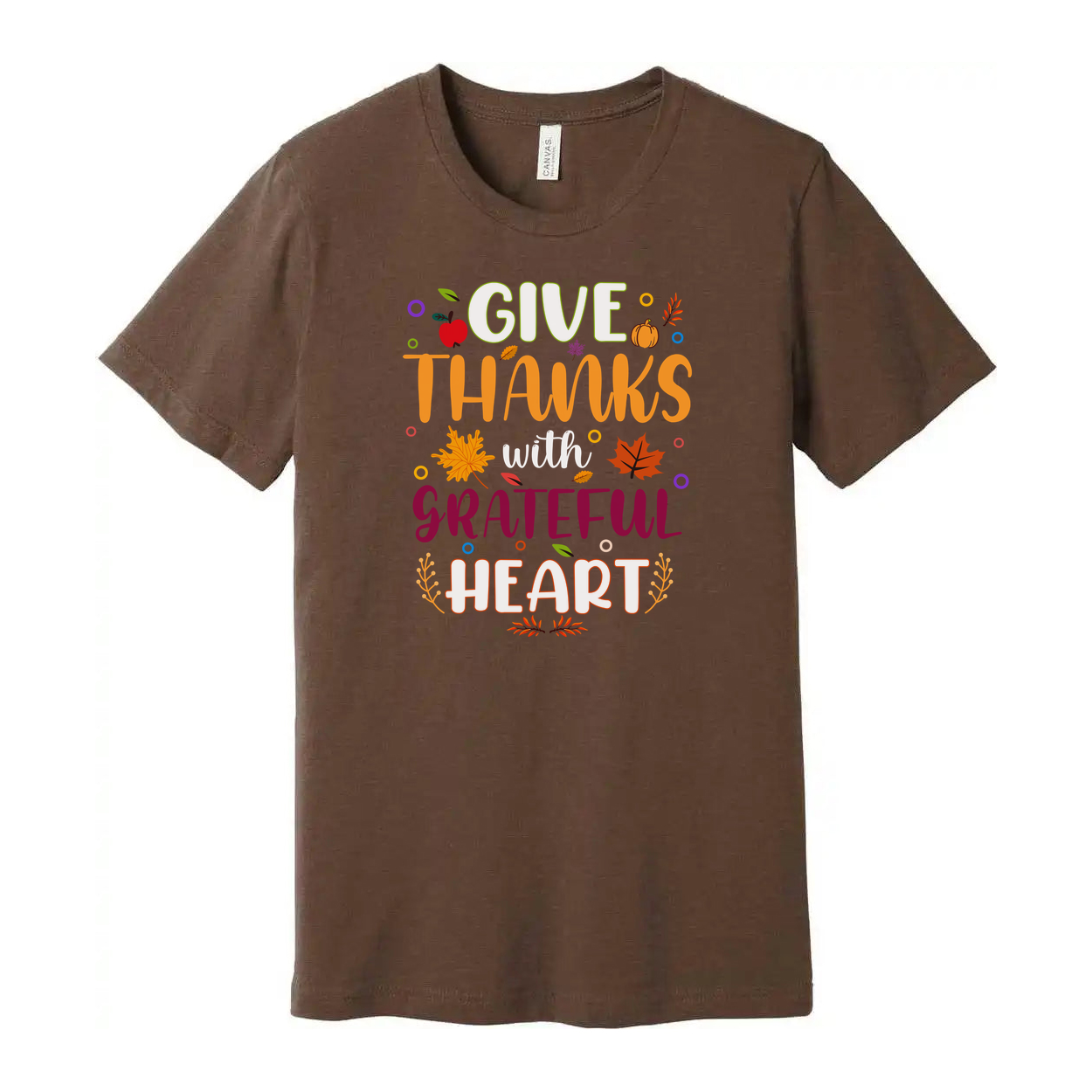 Give Thanks With Grateful Heart Unisex T Shirt Thanksgiving Theme With Colorful Autumn Leaves
