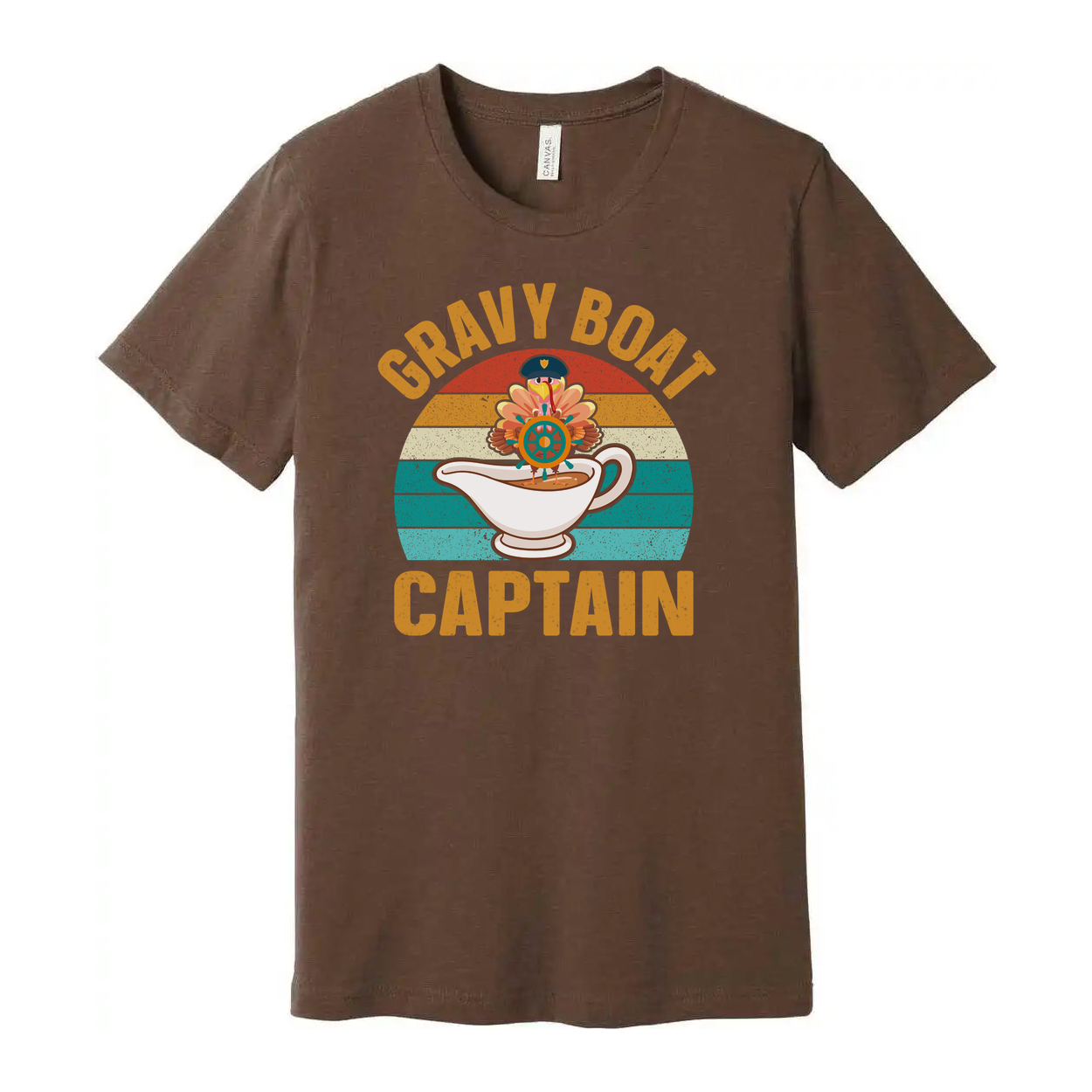 Gravy Boat Captain Unisex T Shirt With Retro Sunset Stripes And Sailor Hat Emblem