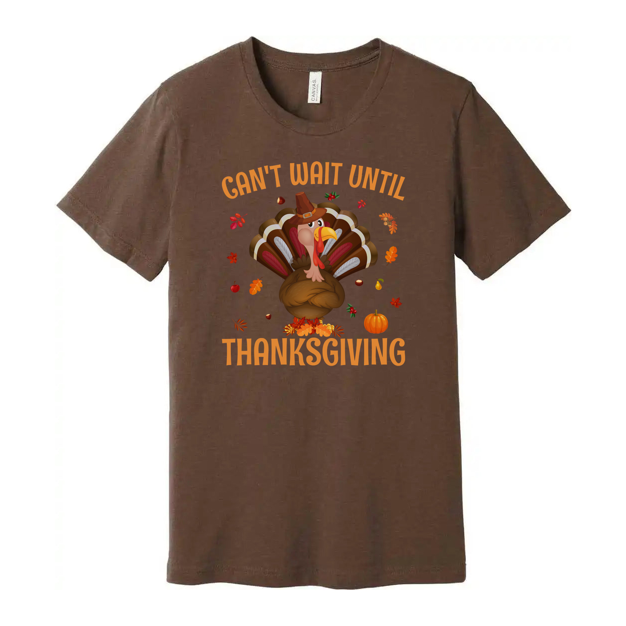 Unisex Thanksgiving T Shirt Cant Wait Until Thanksgiving Cartoon Turkey With Autumn Leaves