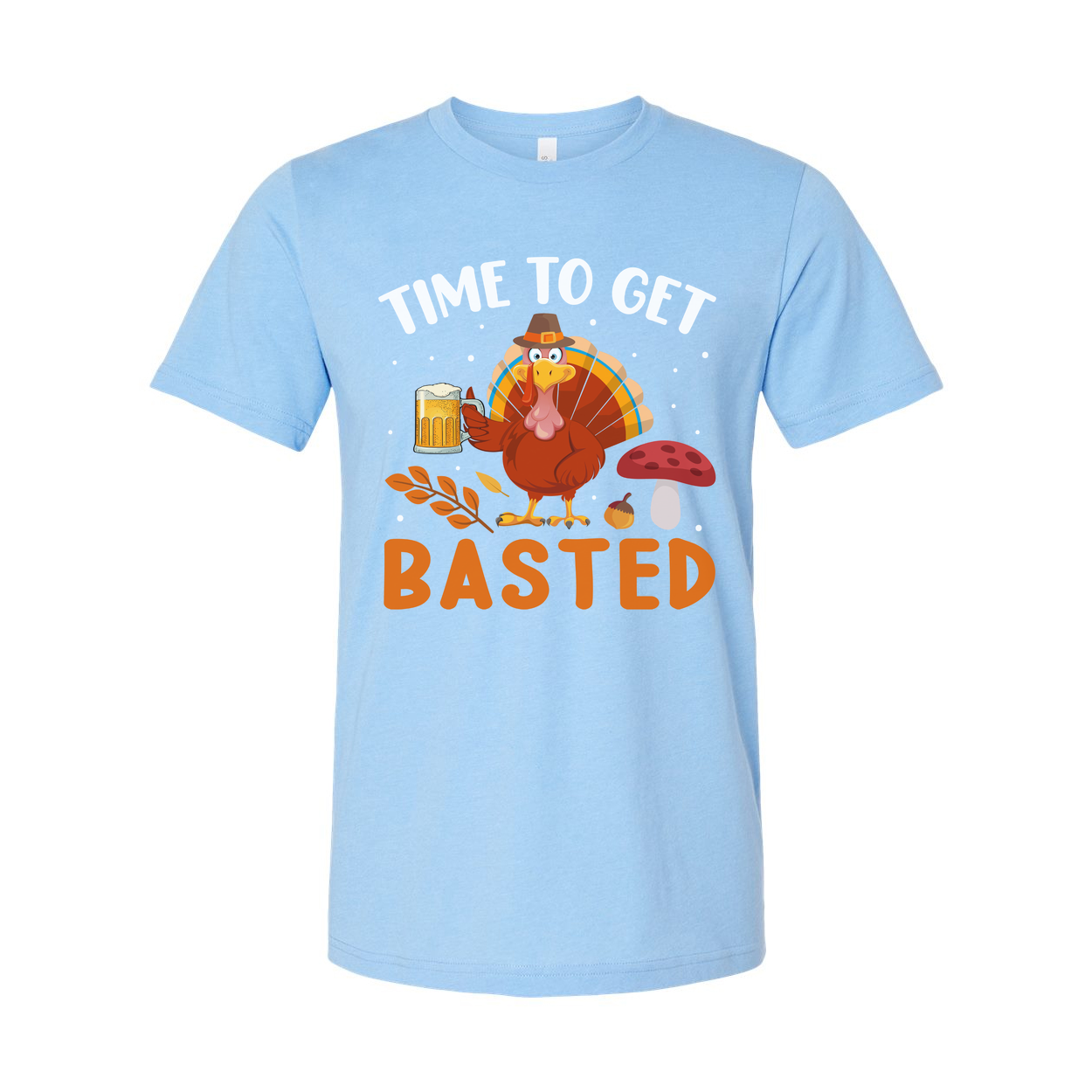 Time To Get Basted Thanksgiving Unisex Graphic T Shirt With Cartoon Turkey And Beer Mug