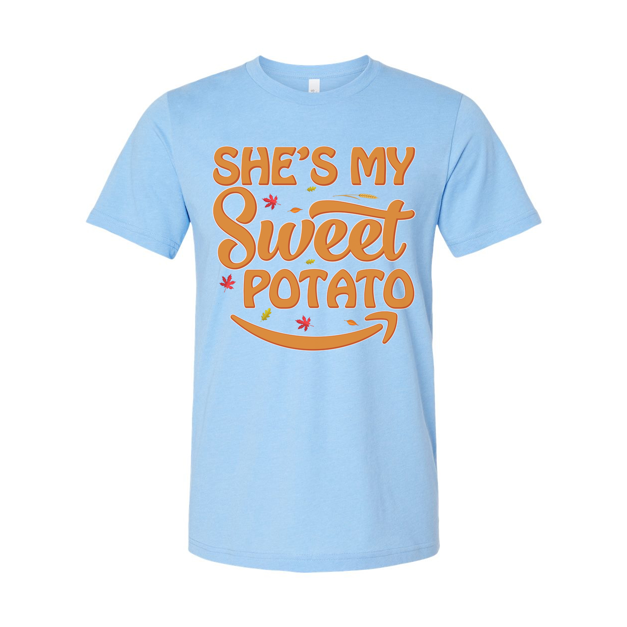 She's My Sweet Potato Thanksgiving Unisex Graphic T Shirt With Fall Leaves Design