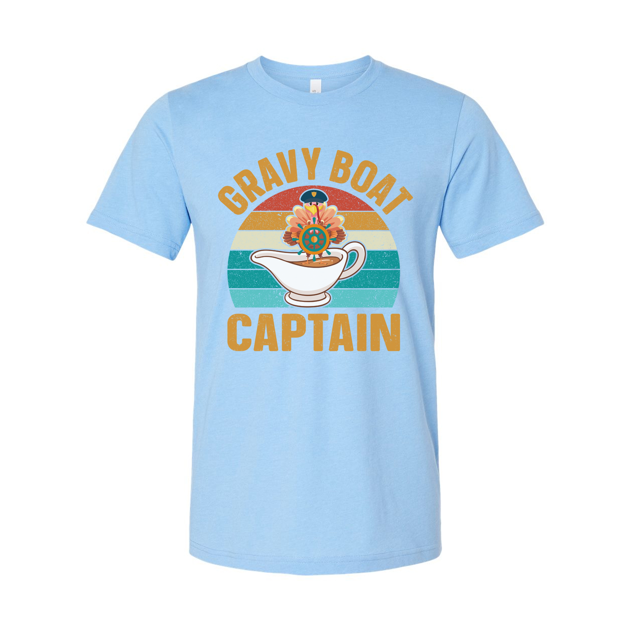 Gravy Boat Captain Unisex T Shirt With Retro Sunset Stripes And Sailor Hat Emblem
