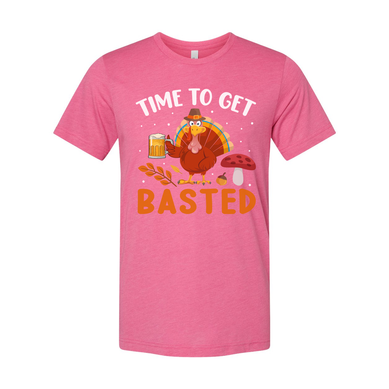 Time To Get Basted Thanksgiving Unisex Graphic T Shirt With Cartoon Turkey And Beer Mug