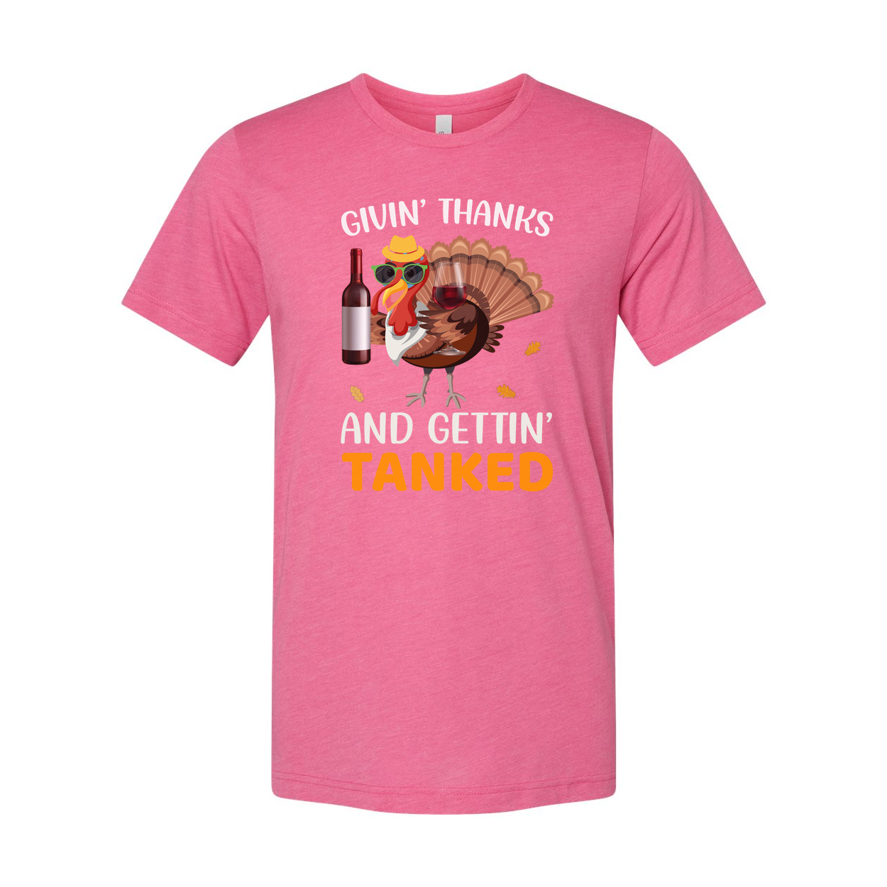 Thanksgiving Unisex T Shirt Featuring Cartoon Turkey With Sunglasses Hat Wine Bottle And Glass