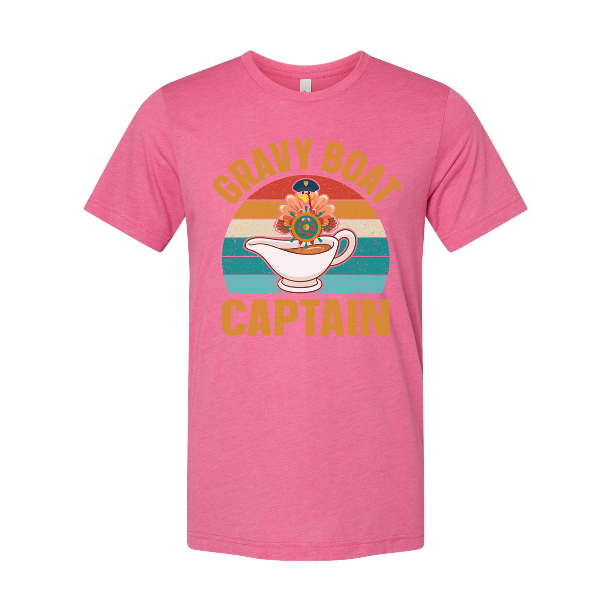 Gravy Boat Captain Unisex T Shirt With Retro Sunset Stripes And Sailor Hat Emblem