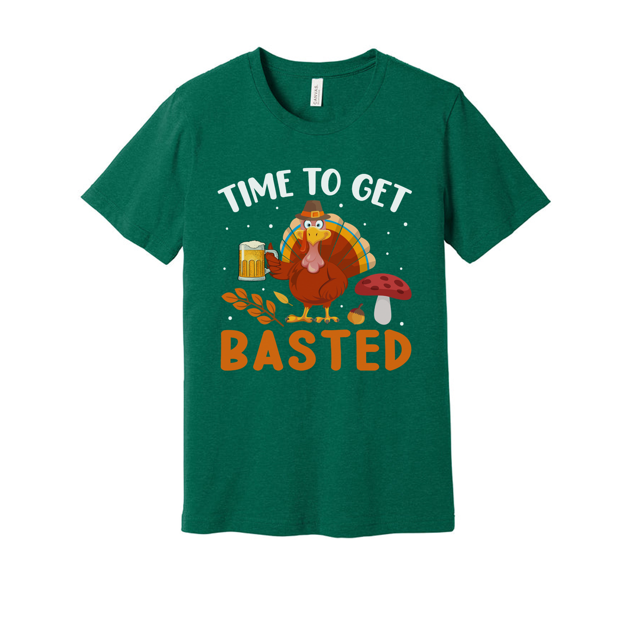 Time To Get Basted Thanksgiving Unisex Graphic T Shirt With Cartoon Turkey And Beer Mug