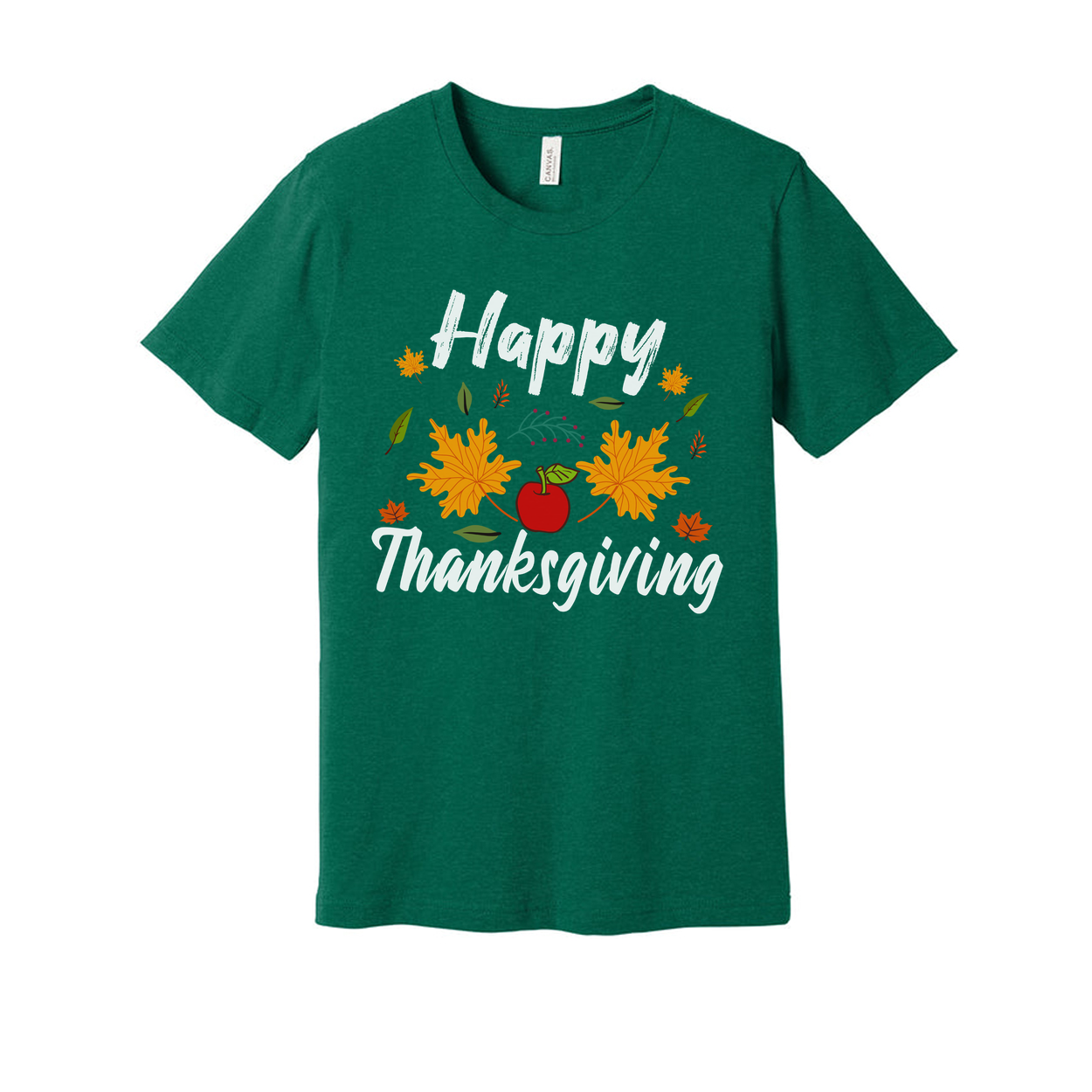 Happy Thanksgiving Unisex T Shirt With Autumn Leaves And Apple Graphic Design Illustration