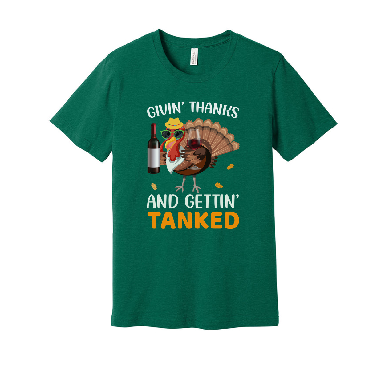 Thanksgiving Unisex T Shirt Featuring Cartoon Turkey With Sunglasses Hat Wine Bottle And Glass