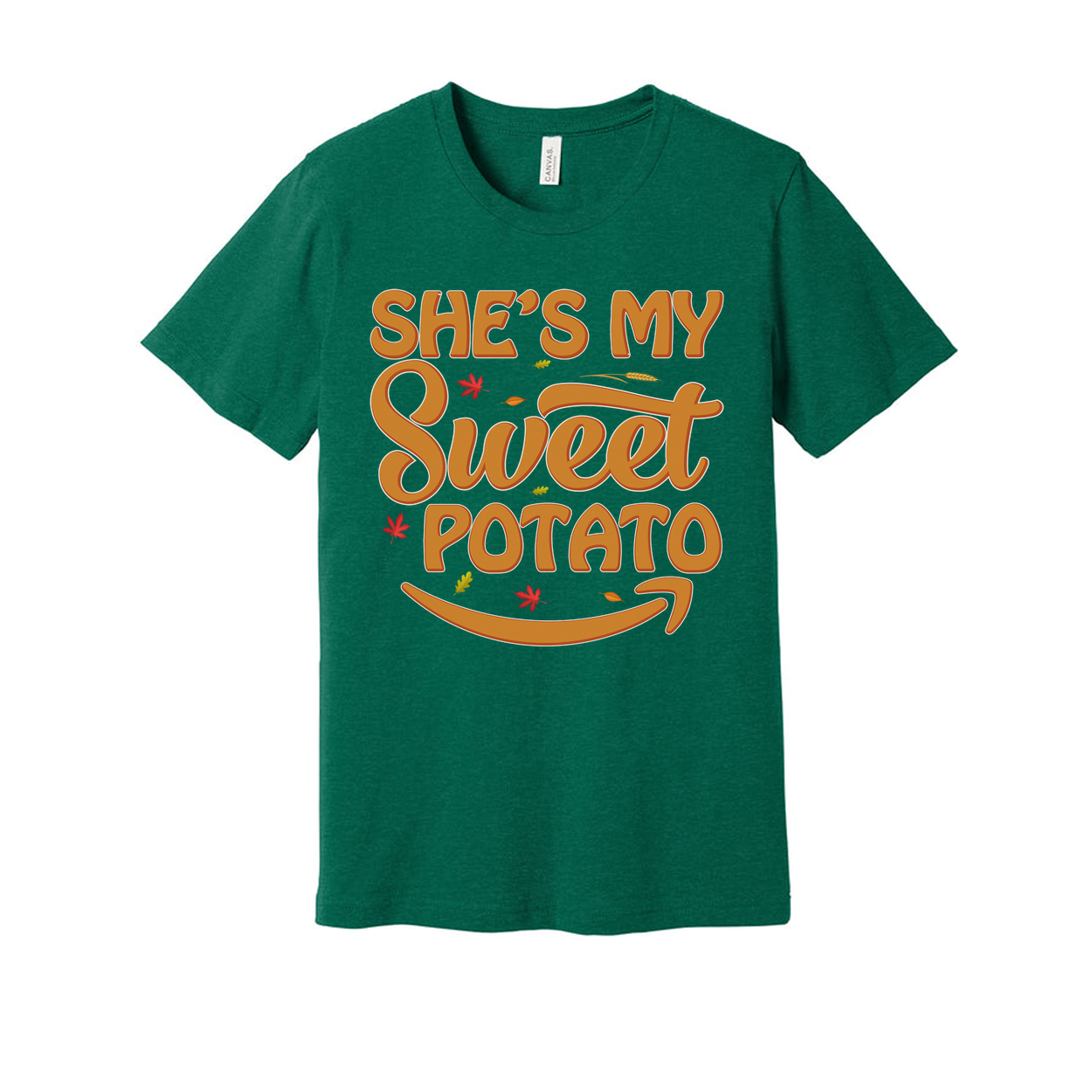 She's My Sweet Potato Thanksgiving Unisex Graphic T Shirt With Fall Leaves Design