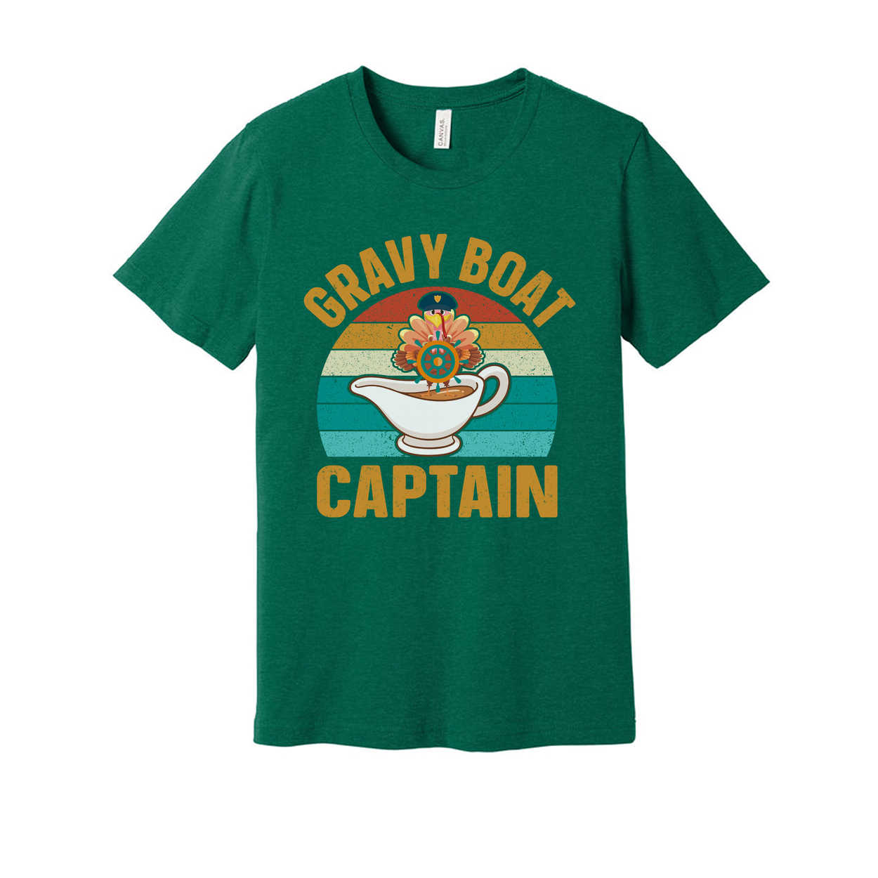 Gravy Boat Captain Unisex T Shirt With Retro Sunset Stripes And Sailor Hat Emblem