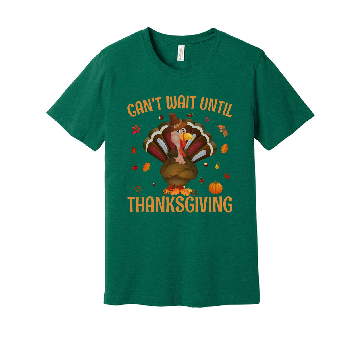 Unisex Thanksgiving T Shirt Cant Wait Until Thanksgiving Cartoon Turkey With Autumn Leaves