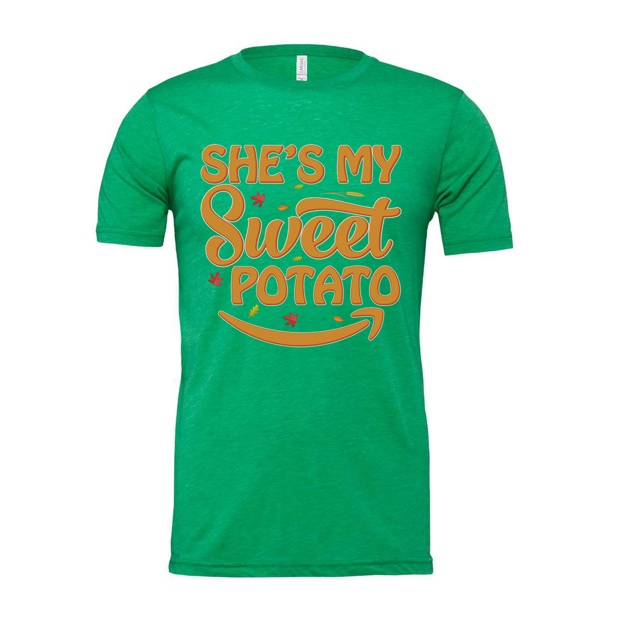 She's My Sweet Potato Thanksgiving Unisex Graphic T Shirt With Fall Leaves Design