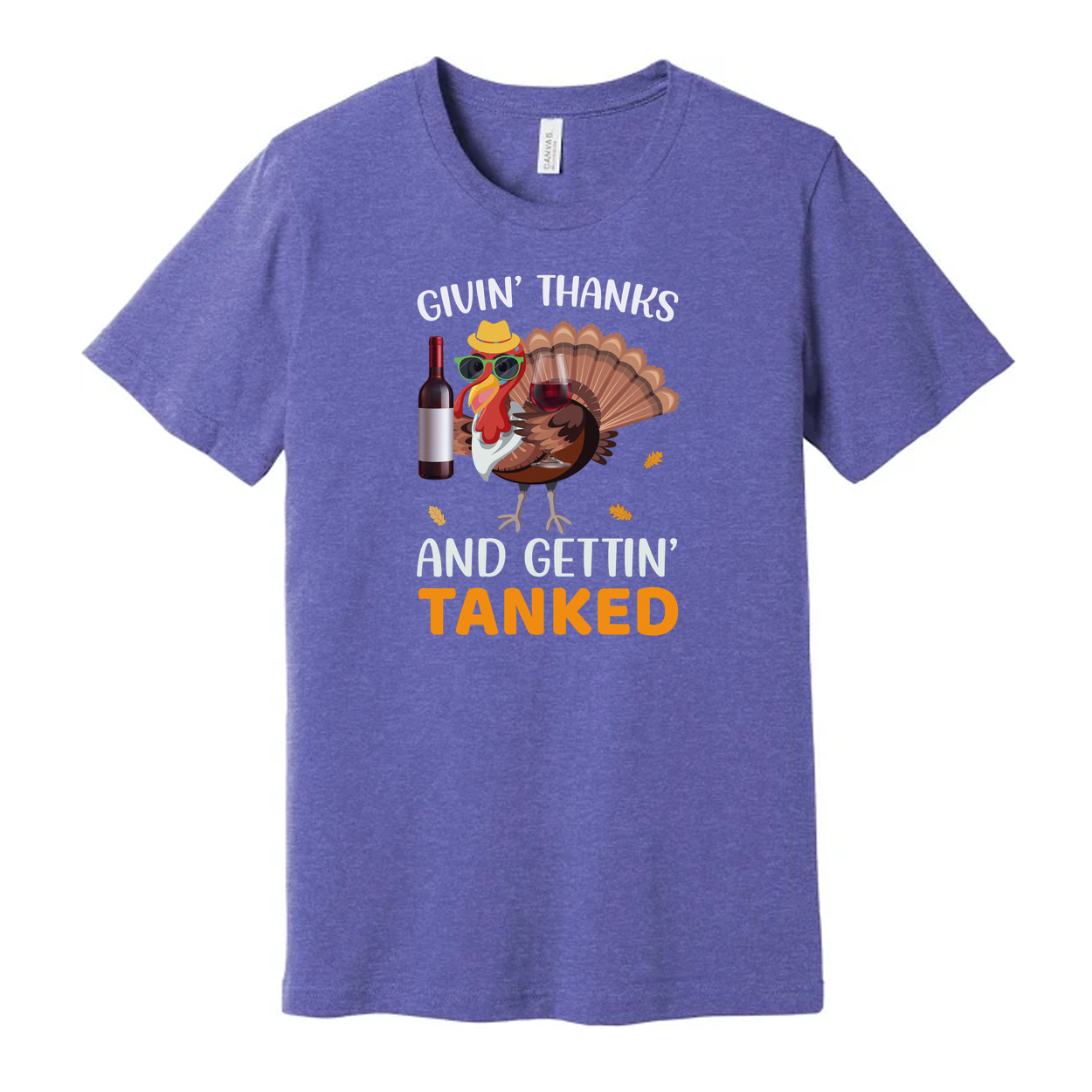 Thanksgiving Unisex T Shirt Featuring Cartoon Turkey With Sunglasses Hat Wine Bottle And Glass