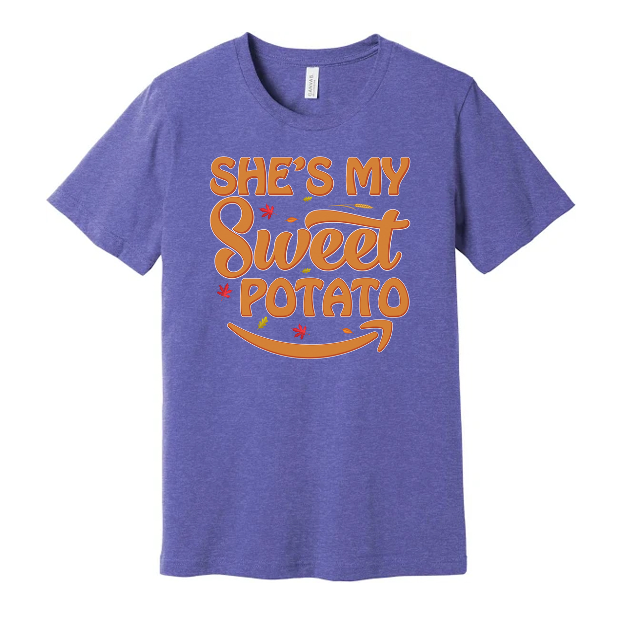She's My Sweet Potato Thanksgiving Unisex Graphic T Shirt With Fall Leaves Design