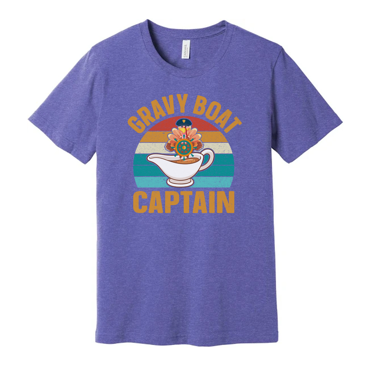 Gravy Boat Captain Unisex T Shirt With Retro Sunset Stripes And Sailor Hat Emblem