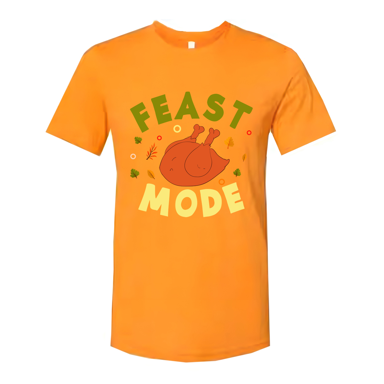 Feast Mode Thanksgiving Unisex T Shirt With Roasted Turkey Graphic And Autumn Leaves