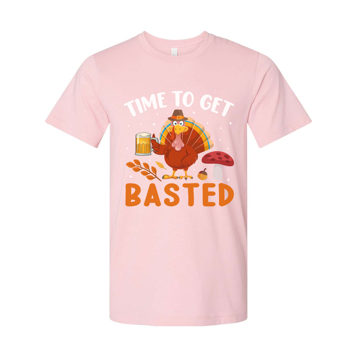Time To Get Basted Thanksgiving Unisex Graphic T Shirt With Cartoon Turkey And Beer Mug