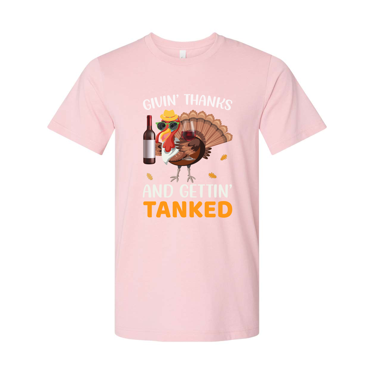 Thanksgiving Unisex T Shirt Featuring Cartoon Turkey With Sunglasses Hat Wine Bottle And Glass