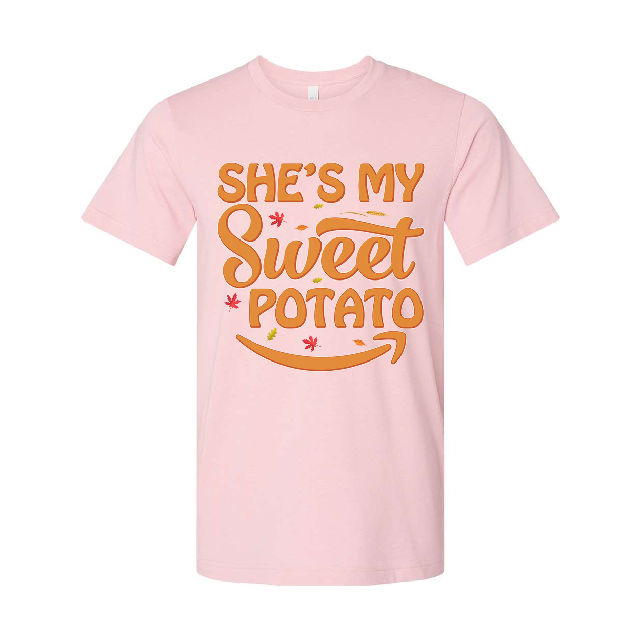 She's My Sweet Potato Thanksgiving Unisex Graphic T Shirt With Fall Leaves Design