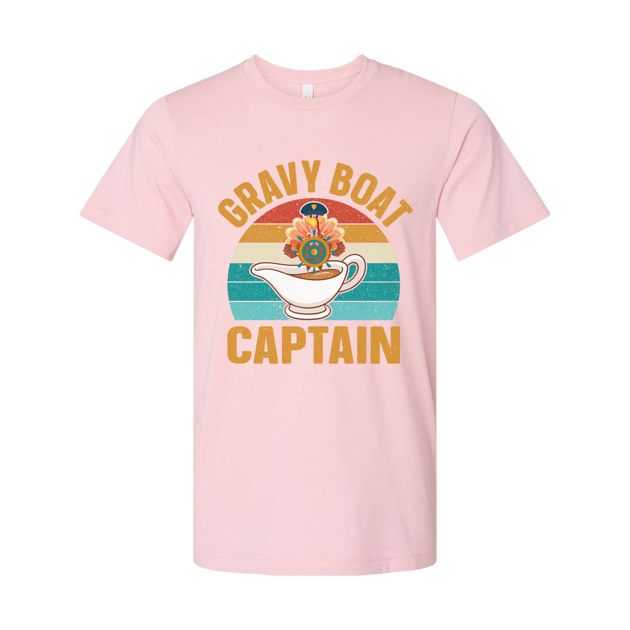 Gravy Boat Captain Unisex T Shirt With Retro Sunset Stripes And Sailor Hat Emblem