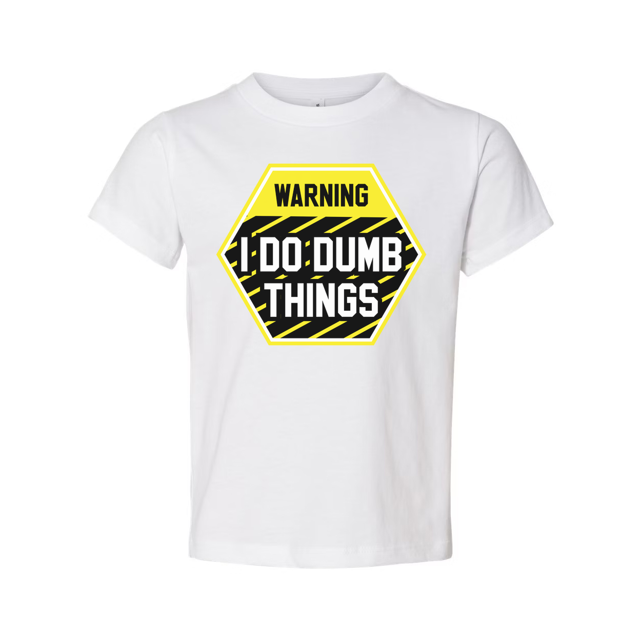 Warning I Do Dumb Things Unisex Graphic T Shirt With Yellow Black Hazard Sign Design