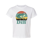 Unisex T Shirt With Frog Illustration Retro Sunset Stripes Forest Silhouette DILF Graphic Design