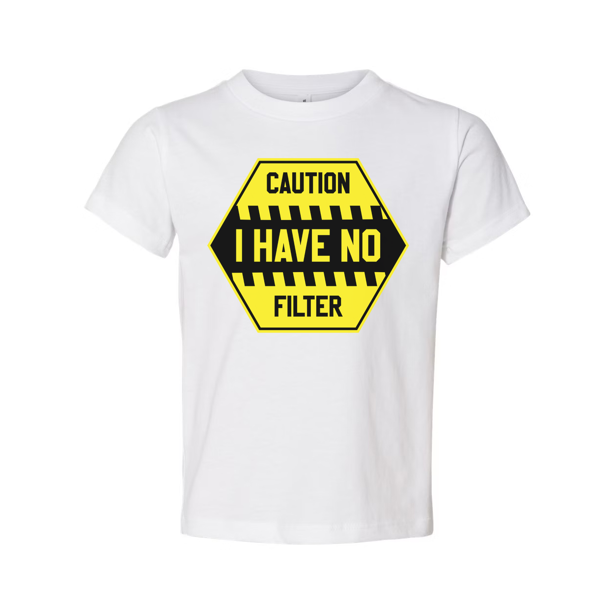 Caution I Have No Filter Graphic T Shirt Unisex Short Sleeve White Cotton Tee Casual