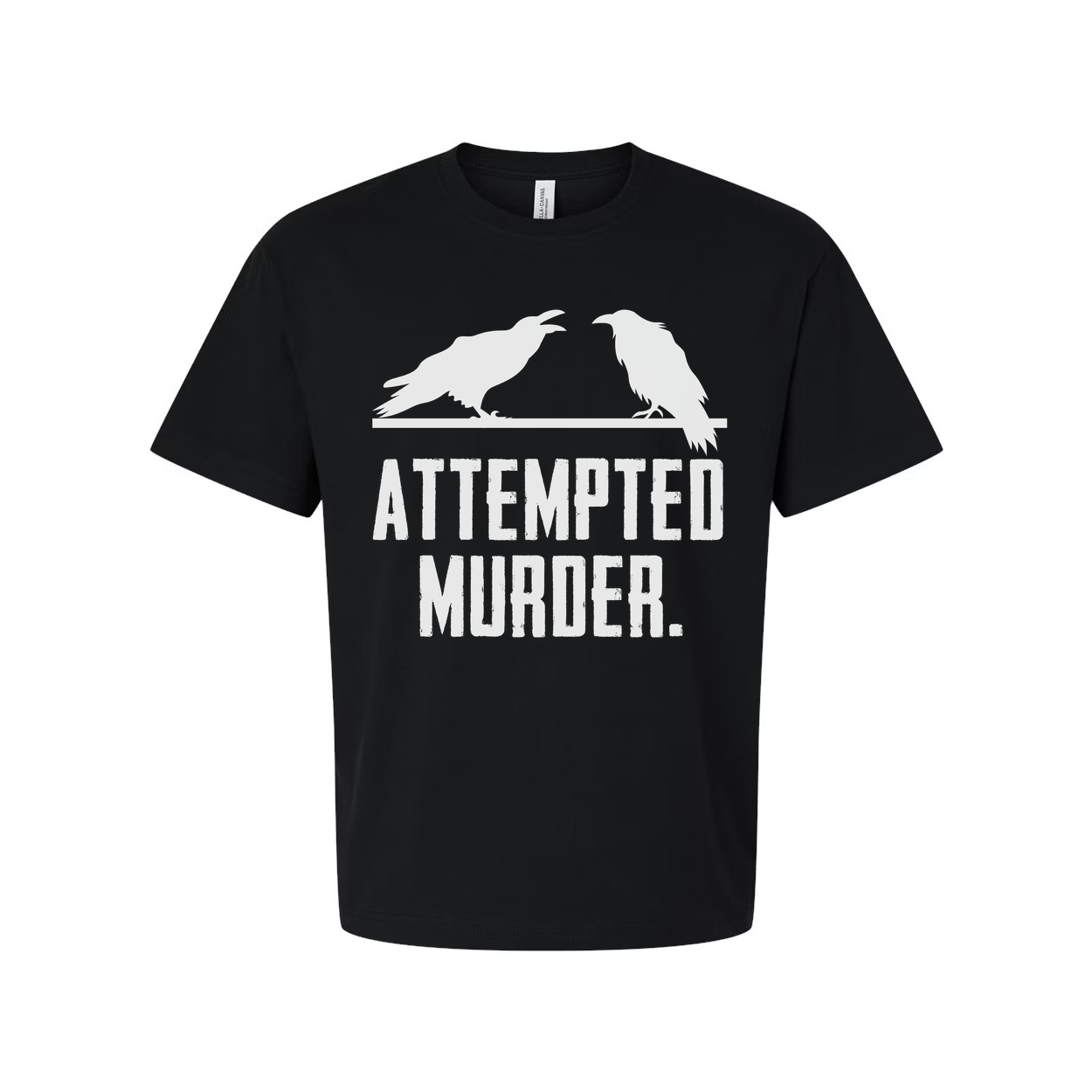Unisex Graphic T Shirt With Attempted Murder Artwork Featuring Crow Silhouettes On Chest