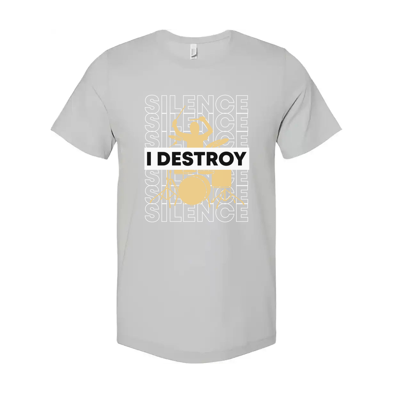 I Destroy Silence Drummer Graphic T Shirt Unisex Casual Short Sleeve Studio Apparel Gift