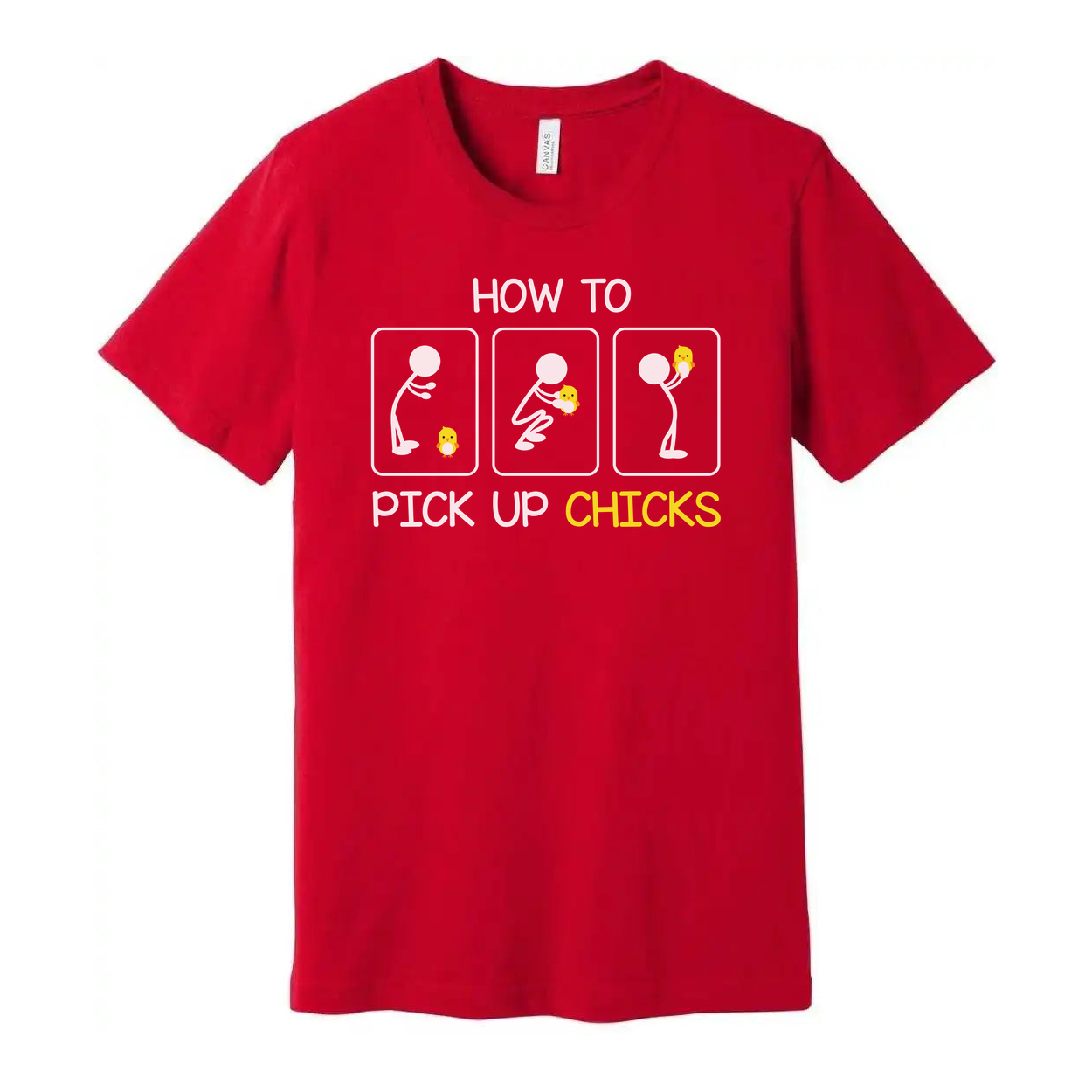 How To Pick Up Chicks Funny Graphic Unisex T Shirt With Chicks Emoji Illustration