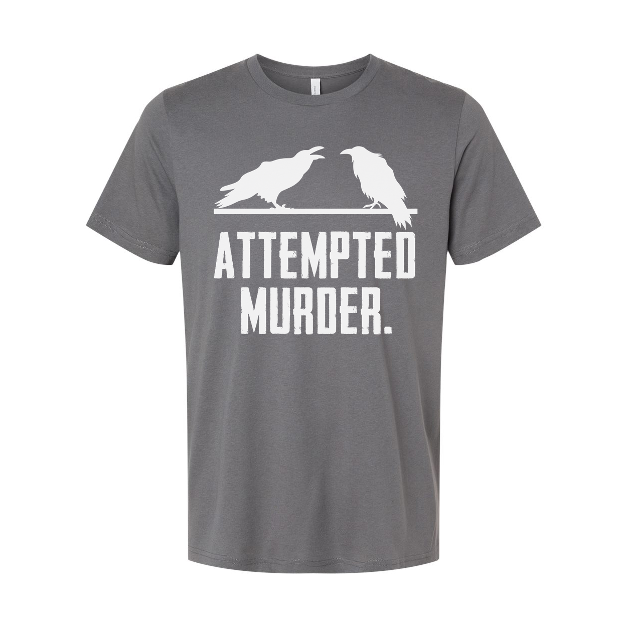 Unisex Graphic T Shirt With Attempted Murder Artwork Featuring Crow Silhouettes On Chest