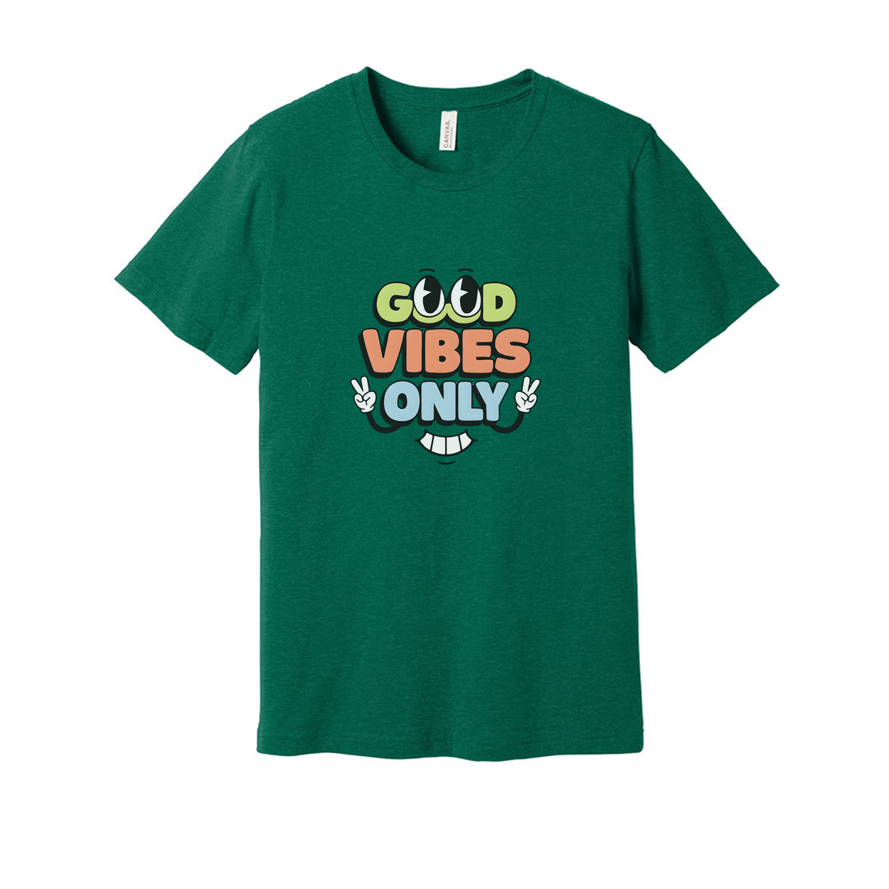 Good Vibes Only Unisex Graphic T Shirt With Colorful Text And Peace Sign Hands Design