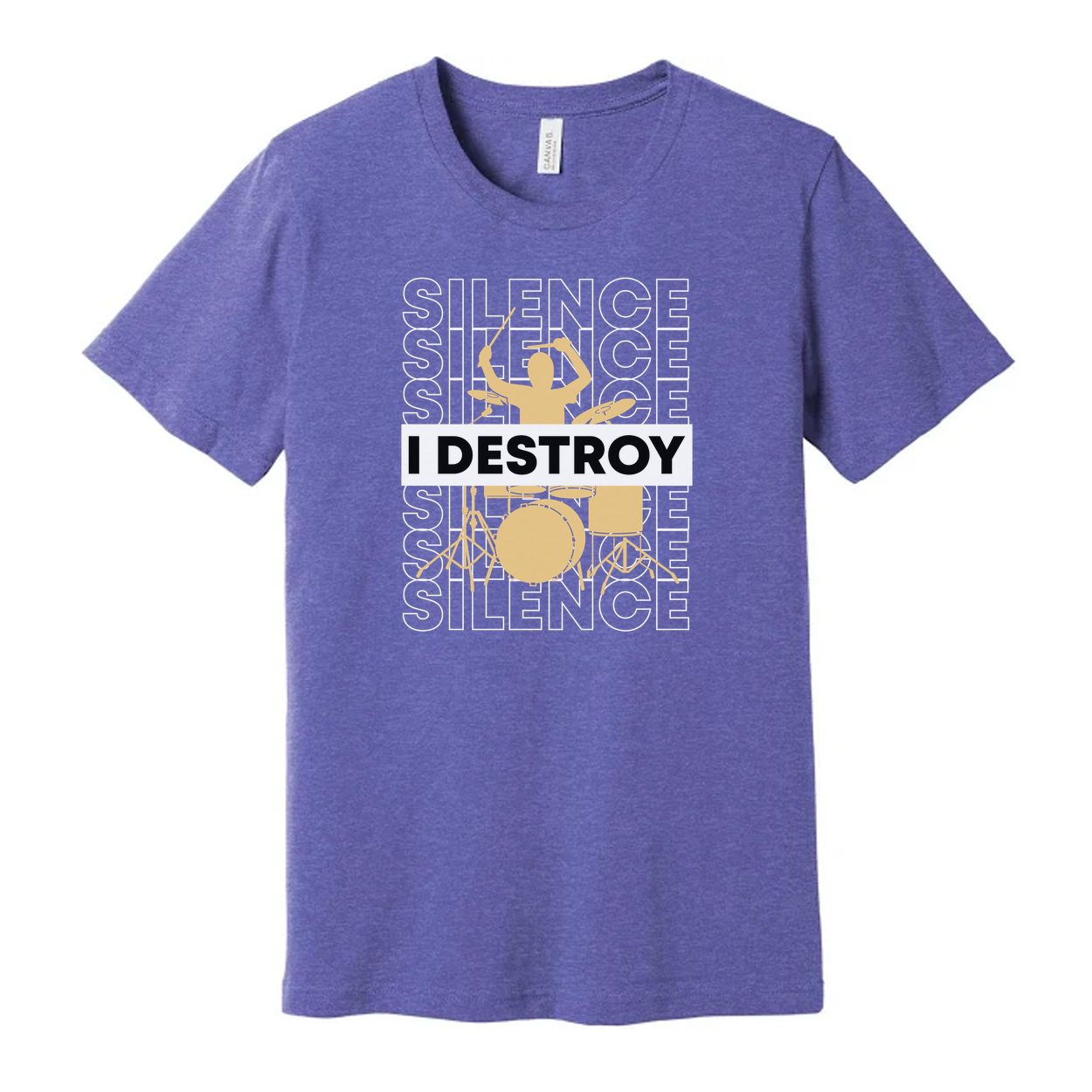 I Destroy Silence Drummer Graphic T Shirt Unisex Casual Short Sleeve Studio Apparel Gift