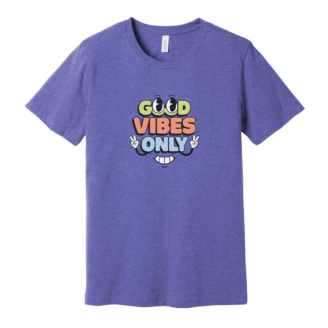 Good Vibes Only Unisex Graphic T Shirt With Colorful Text And Peace Sign Hands Design
