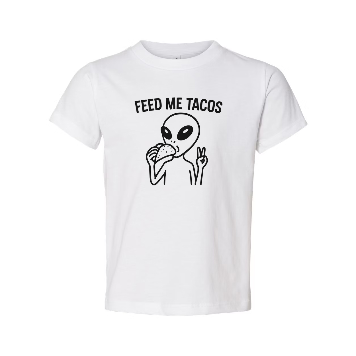 Feed Me Tacos Alien Graphic T Shirt Unisex Tee With Taco Eating Illustration Design